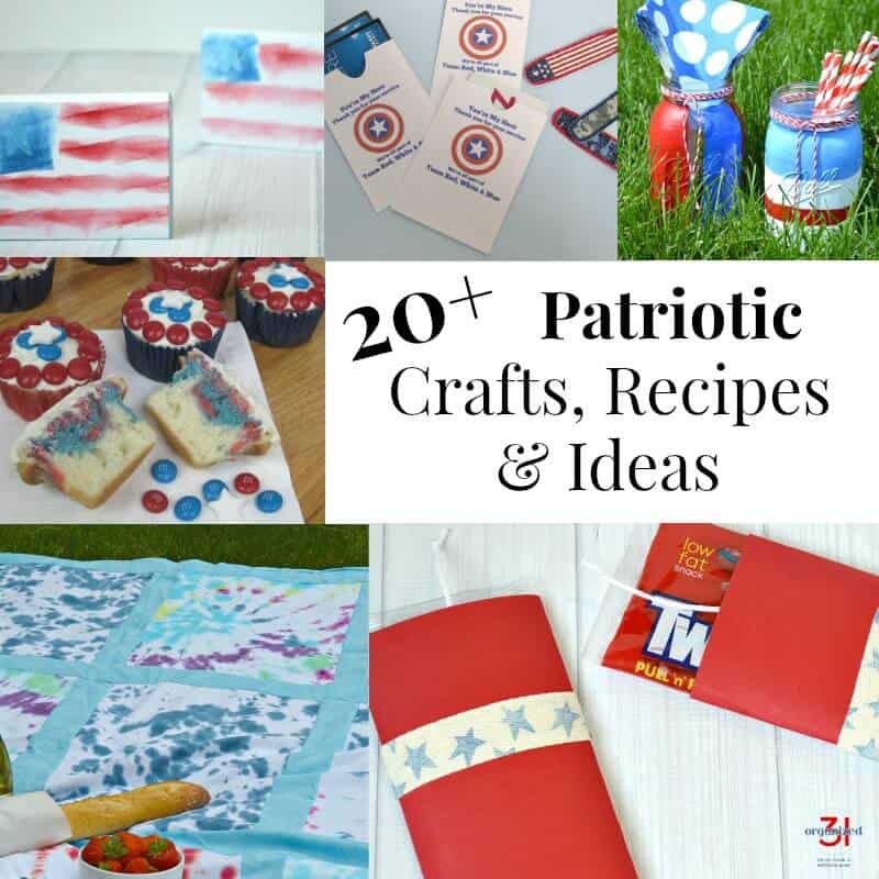 collage of patriotic projects like red, white, and blue mason jars and cupcakes.