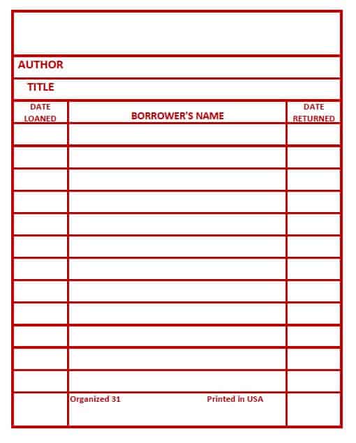 red library card printable