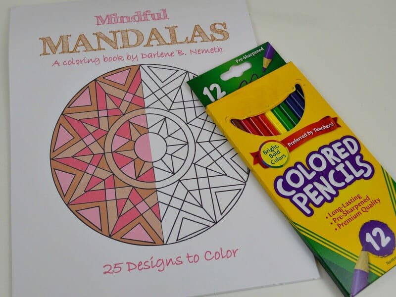 coloring book and colored pencils.