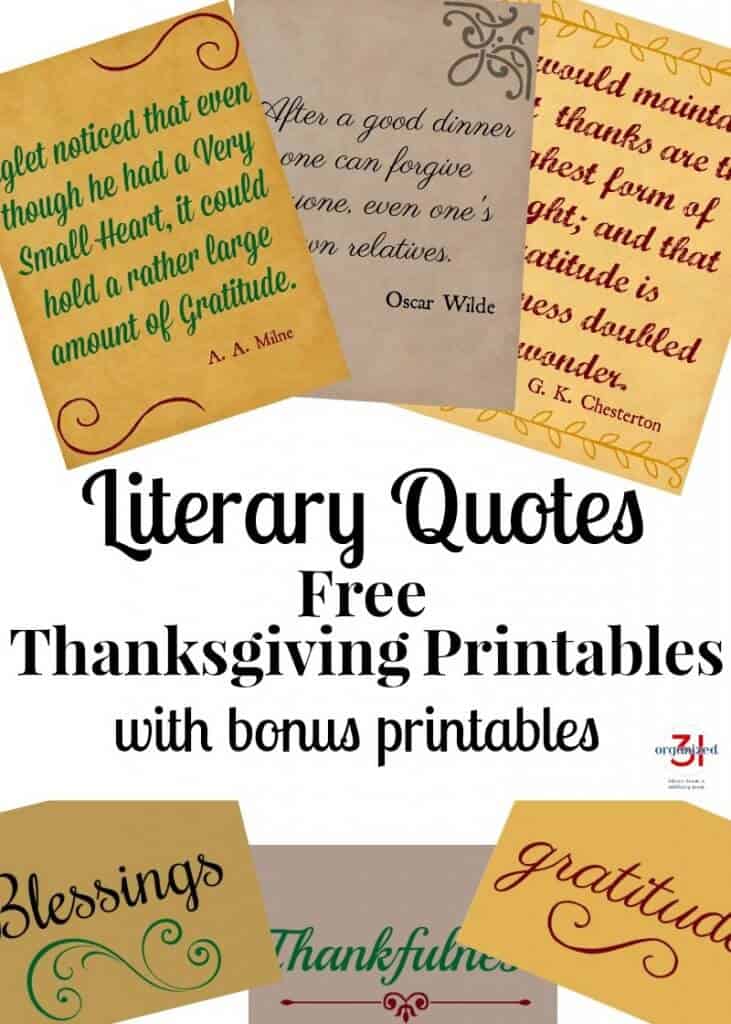 Thanksgiving Printables Free - Literary Quotes - Organized 31
