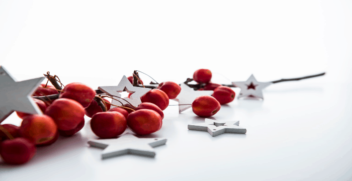 red berries and white stars on white table