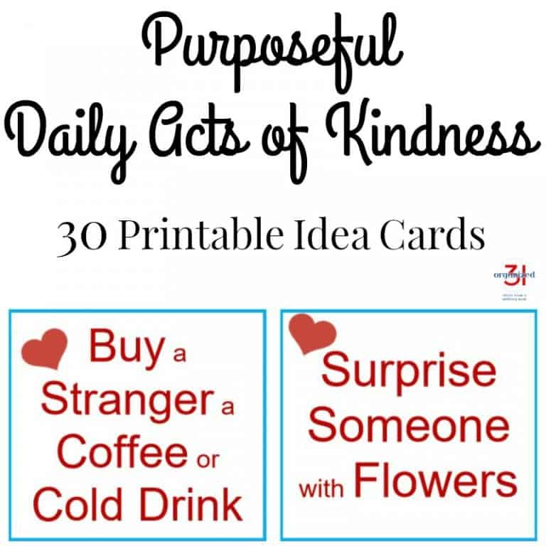 Purposeful Daily Acts of Kindness (30 Printable Idea Cards)
