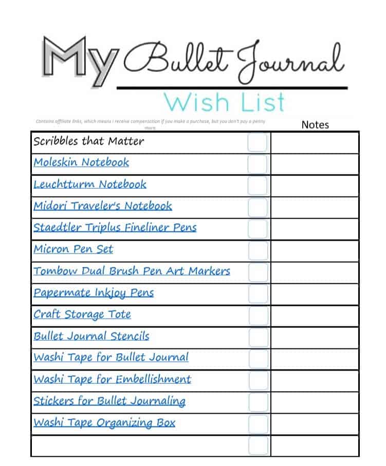 bullet journal wishlist printable