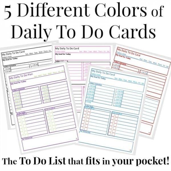 images of 5 daily to do cards in different color combinations