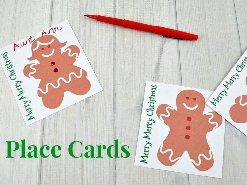 gingerbread gift tags with red marker near by with title text reading Place Cards