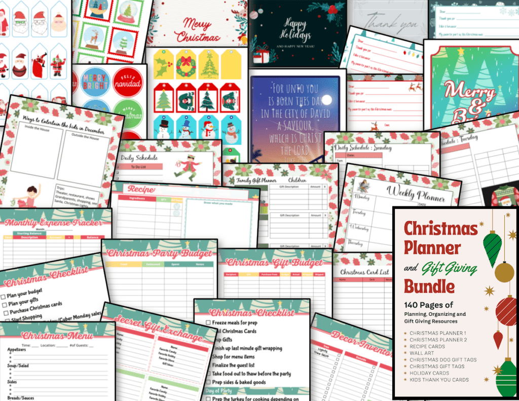 collage of colorful Christmas planner sheets