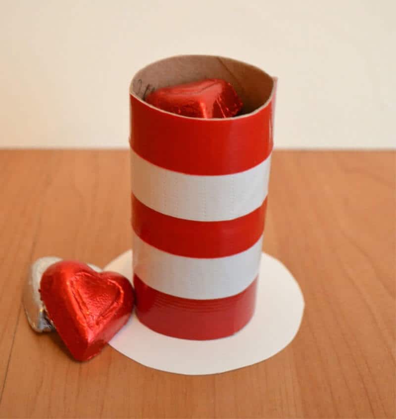 diy red and white hat with candy inside