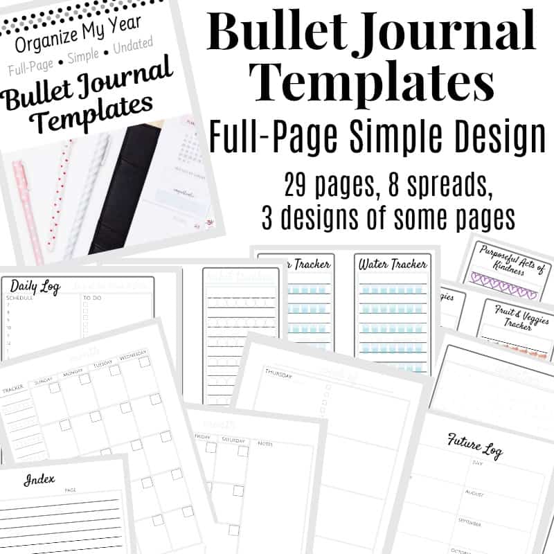 Collage of bullet journal pages with text overlay reading Bullet Journal Templates
