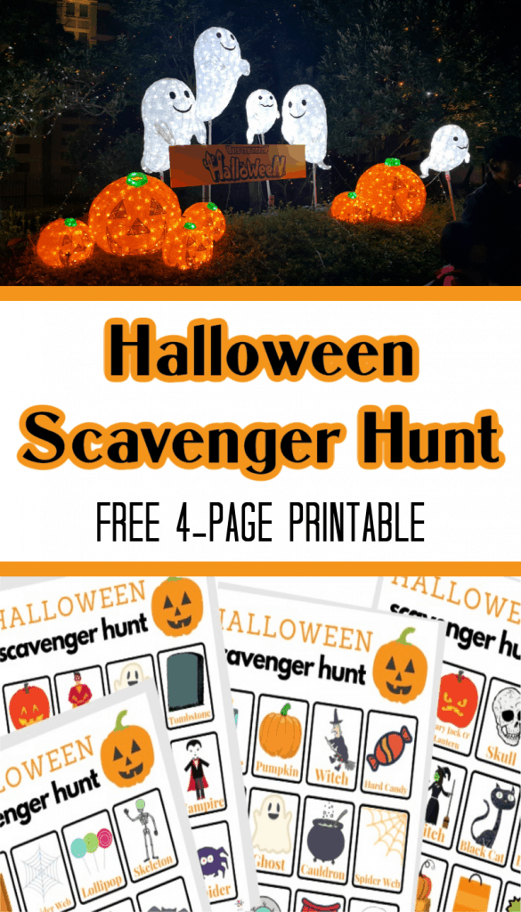 top image - Halloween yard decorations, bottom image - 4 scavenger hunt game sheets