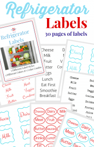 collage of 8 images of sheets of refrigerator labels with text overlay