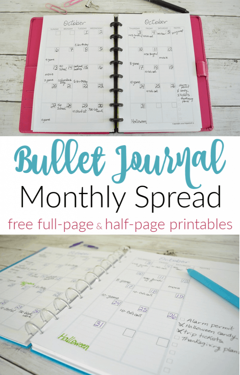 Bullet Journal Monthly Spread - Organized 31