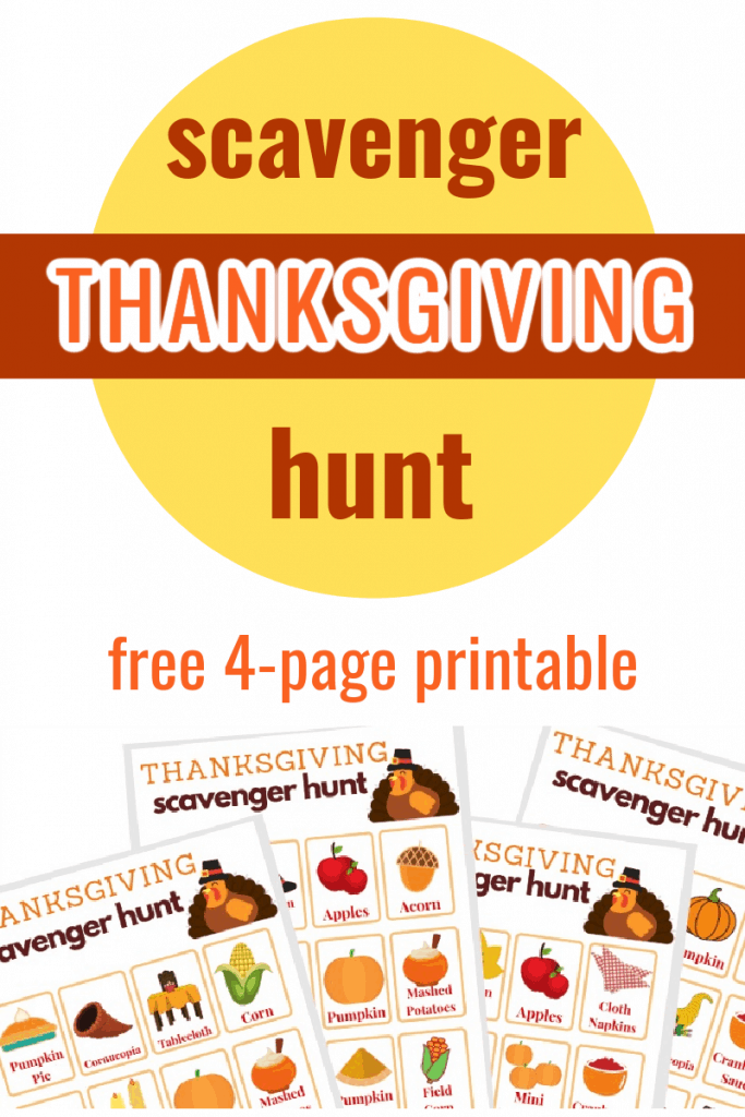 4 colorful Thanksgiving scavenger hunt games and text overlay