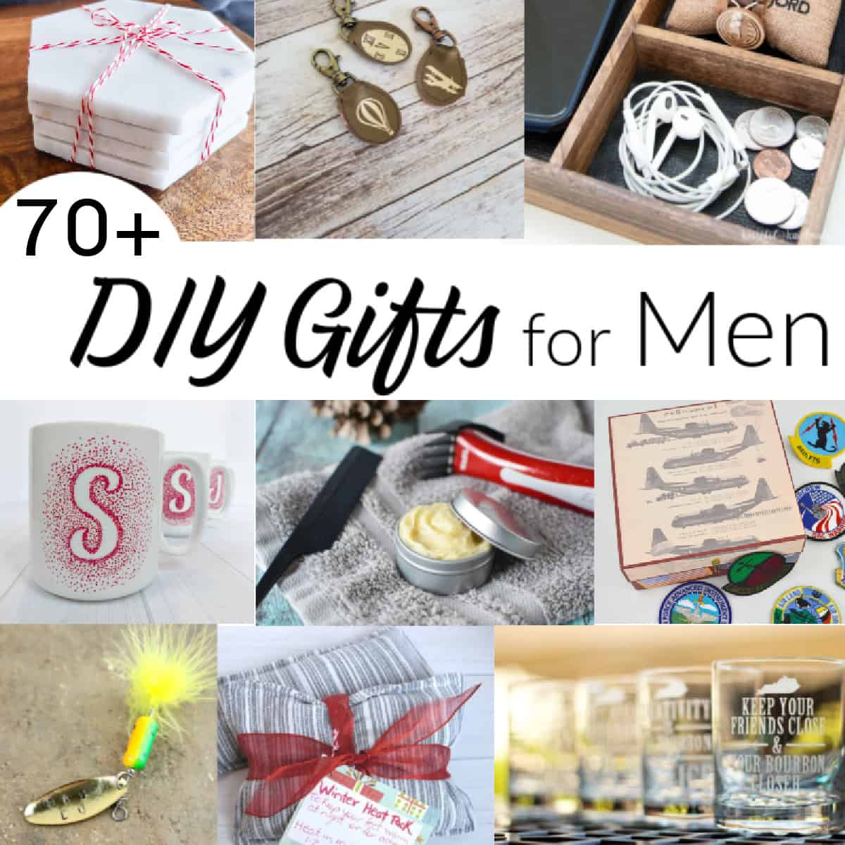 collage of 9 handmade gifts for men.