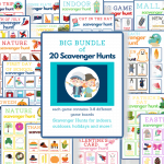 collage of brightly colored scavenger hunt game boards