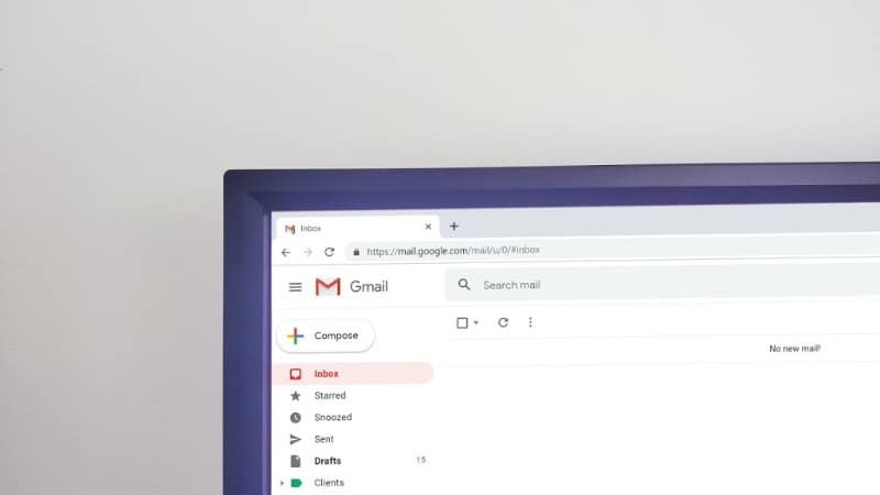 corner of computer screen with Gmail screen open