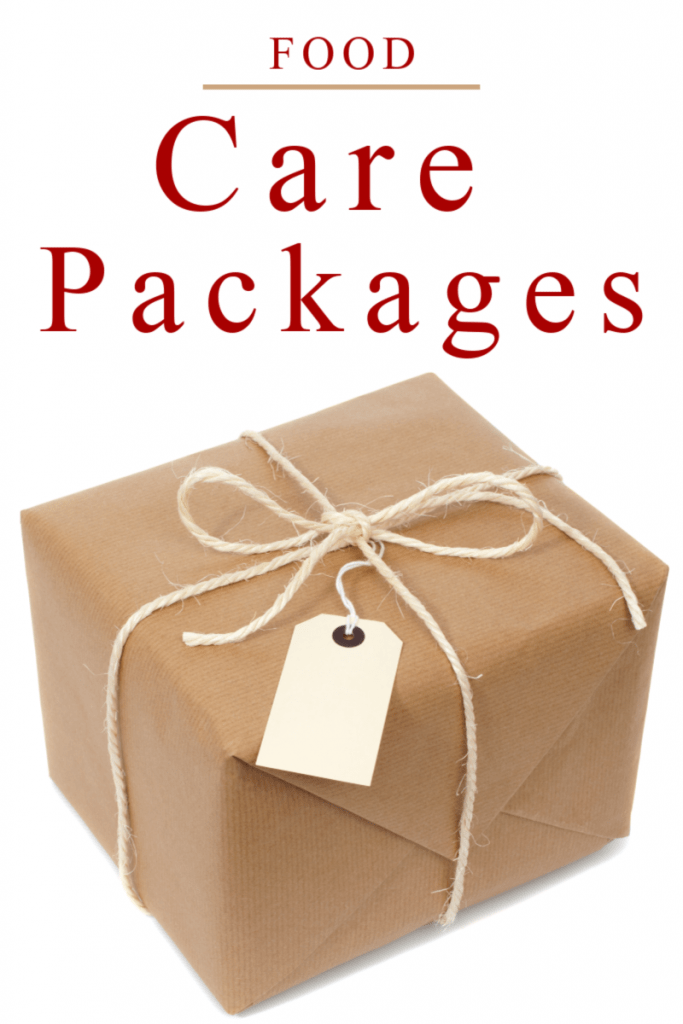 brown package with twine and red text overlay