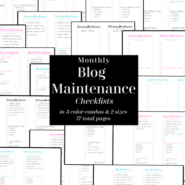 collage of black and white blog maintenance checklists with text overlay