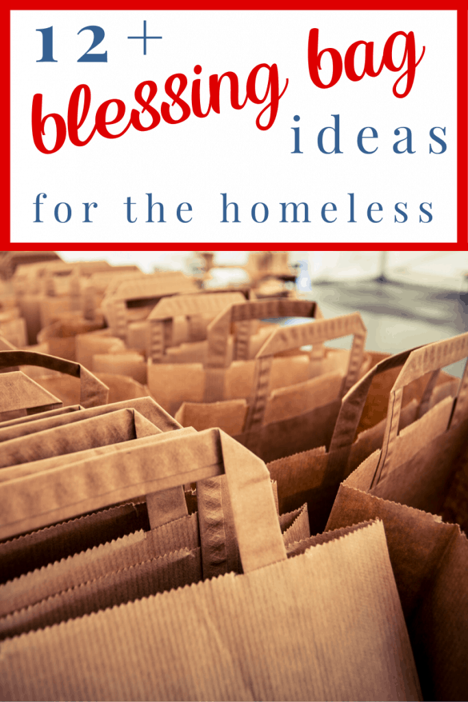brown paper shopping bags with text overlay 12 Plus Blessing Bag Ideas for the Homeless.