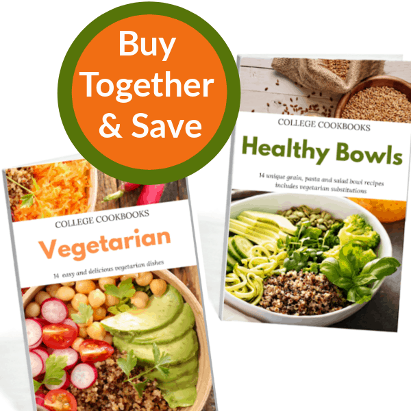 2 cookbook covers with orange and green circle that says "buy together and save"