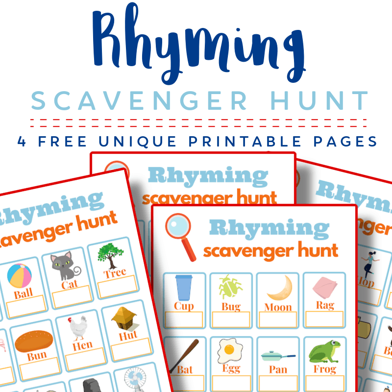 4 brightly colored scavenger hunt printable game pages
