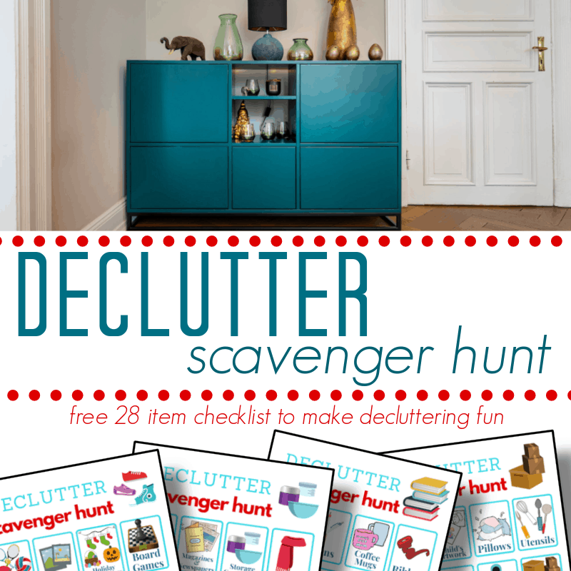 top image - blue organized dresser, bottom image - 4 brightly colored decluttering checklists
