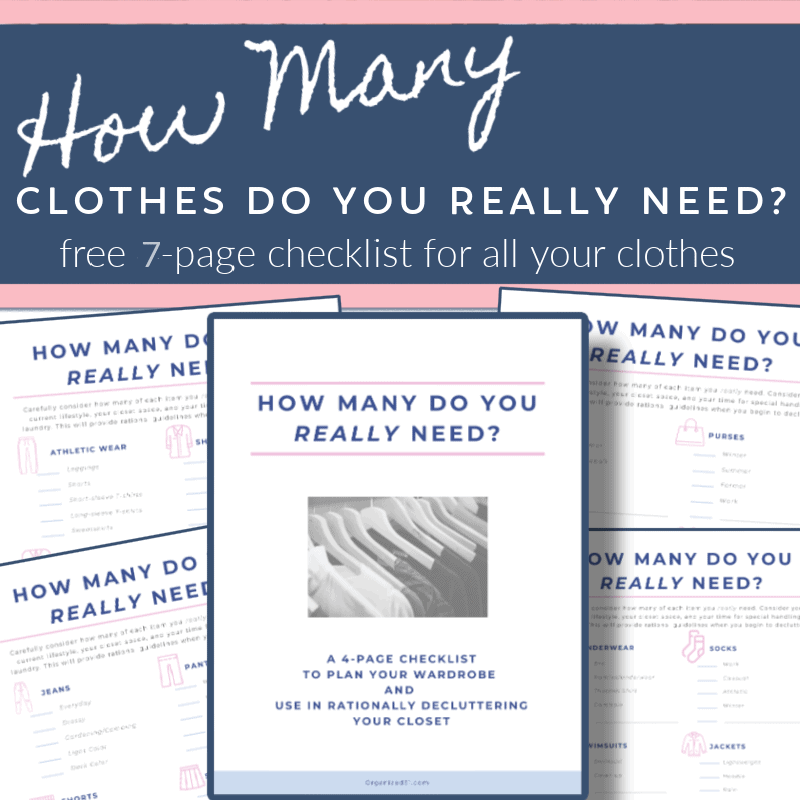 close up of pages of clothing workbook with title text reading How Many Clothes Do You Really Need?
