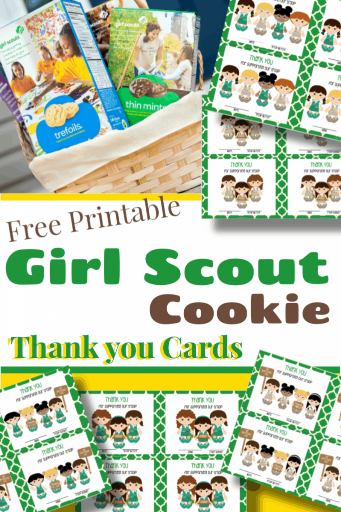 basket of girl scout cookies and 5 thank you card images