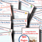 red, white and blue moving checklists with image of cover