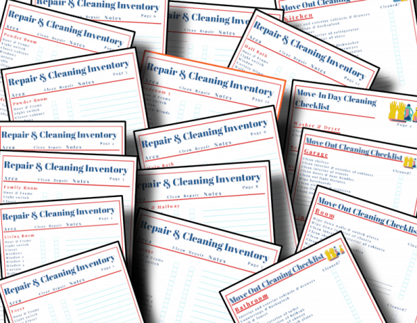 close up of red, white and blue moving checklists