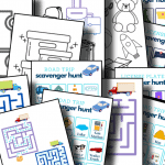 close up of moving themed kids activity sheets
