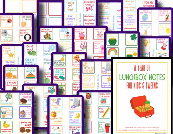 colorful images of kids lunchbox notes