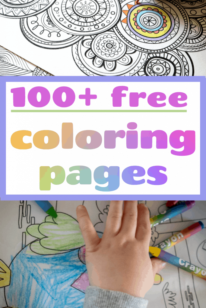 top image adult coloring page, bottom image - child's hand on coloring page with crayons