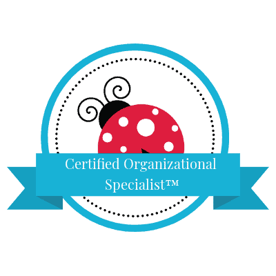 image of ladybug with text "certified organizational specialist TM" overlay
