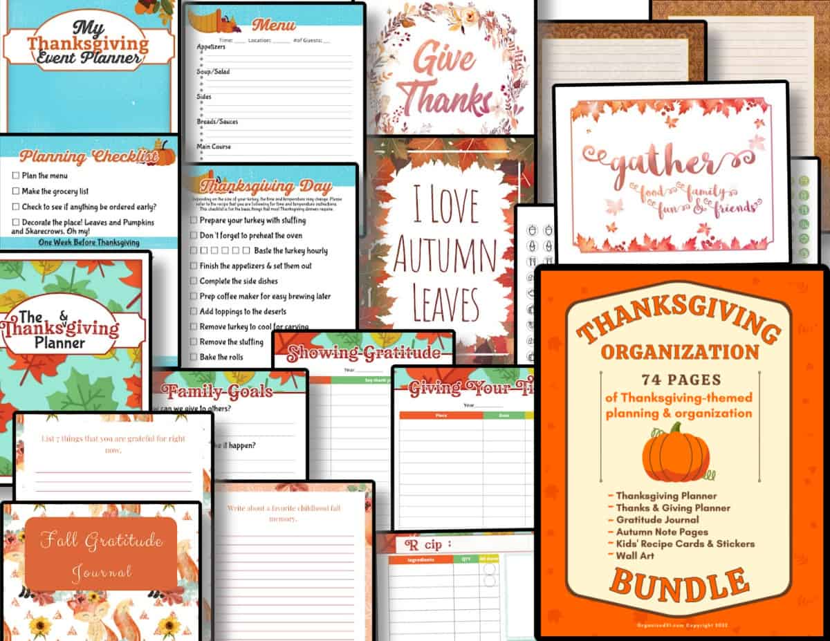 collage of colorful Thanksgiving themed pages