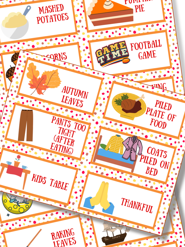 autumn colored multiple charades game cards