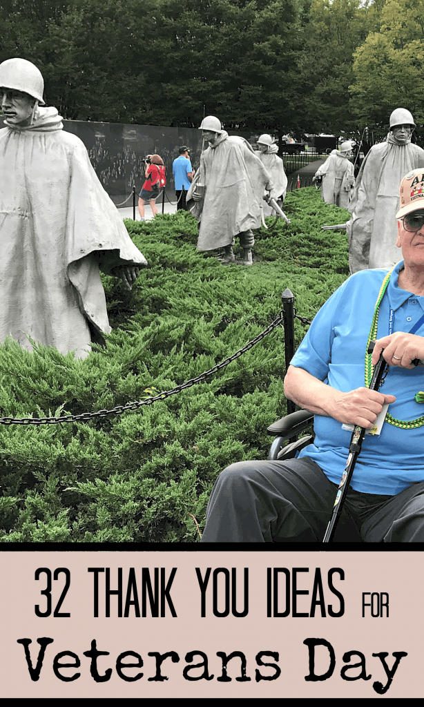 veteran in wheel chair at Korean War Memorial of military members statues