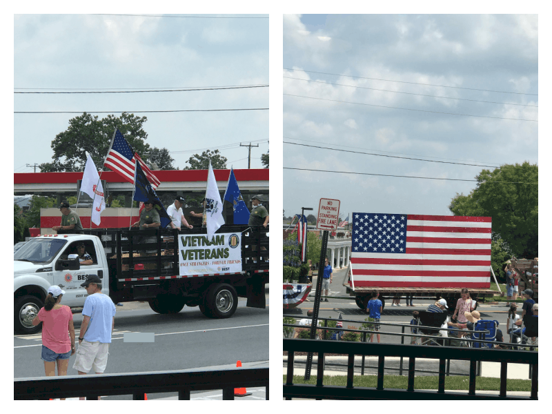 collage of 2 patriotic floats in parade