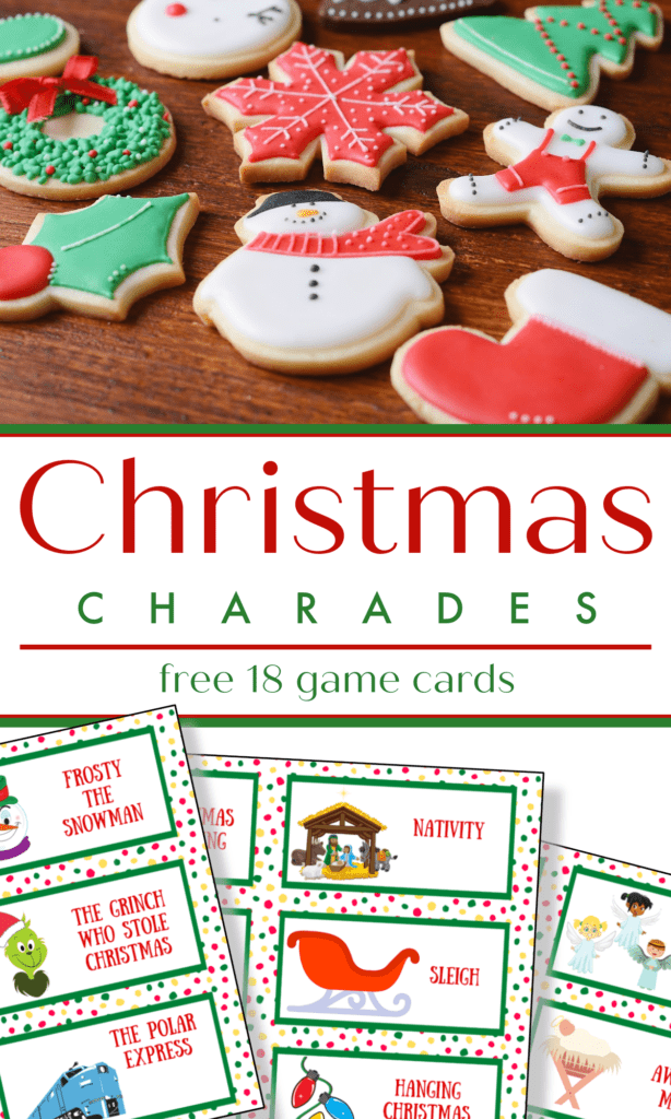 upper image - colorful frosted Christmas cookies, lower image - colorful Christmas game cards