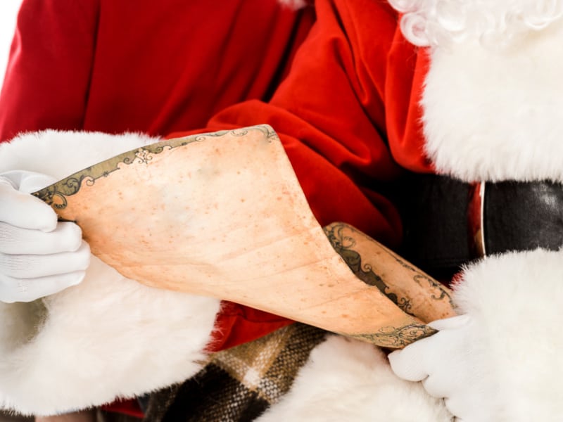 Close up of Santa Clause holding letter