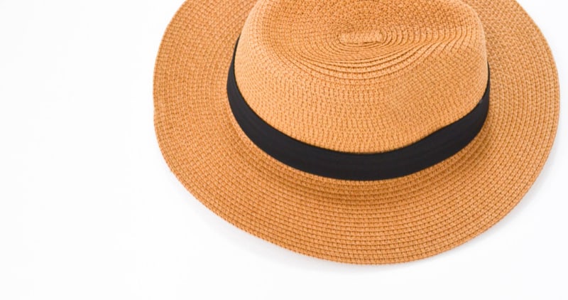 straw hat with black band.