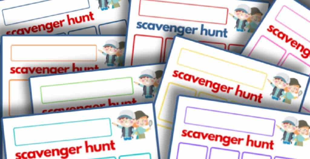 close up of colorful scavenger hunt templates