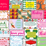 holiday themed brightly colored care package notes