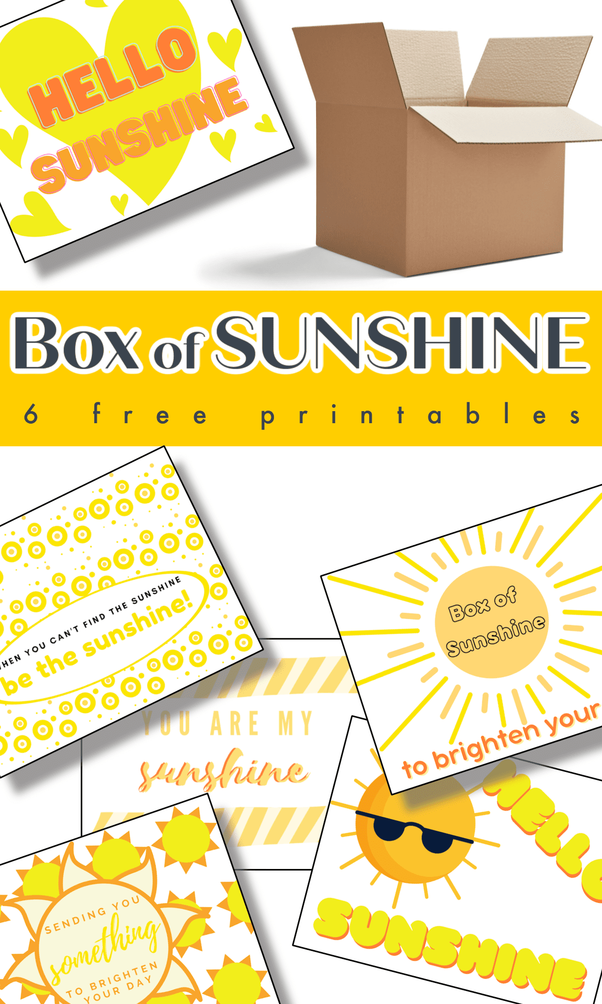 cardboard box with 6 yellow sunshine box note printables