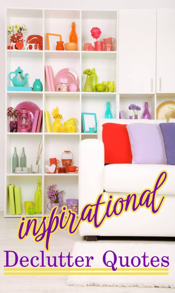 white bookshelf with colorful accessories neatly organized with text overlay.