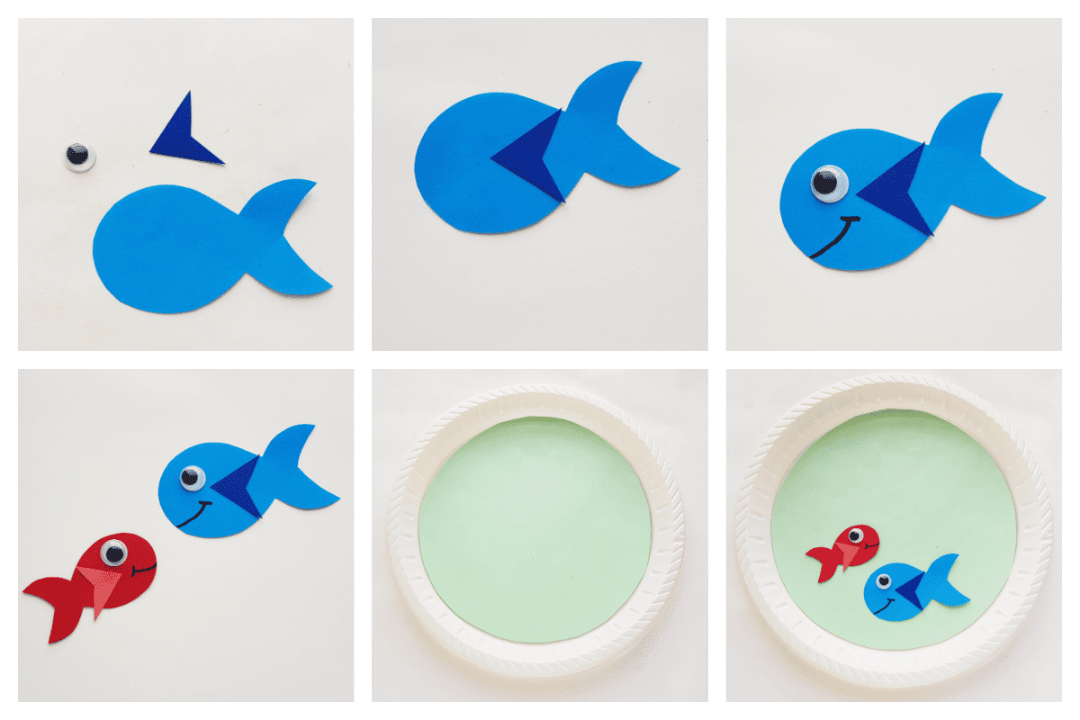 collage of steps of craft tutorial for fish.
