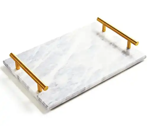 Genuine Marble Tray Bathroom Tray with Gold Handles