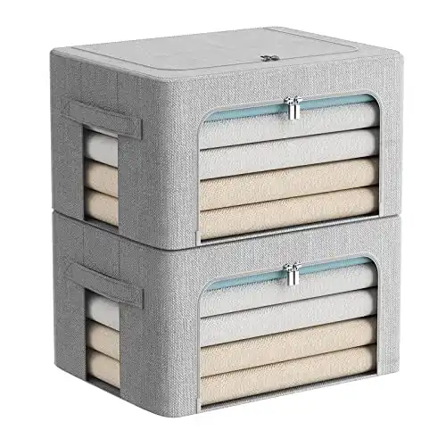 Stackable Metal Frame Storage Box with Linen Fabric Organizer